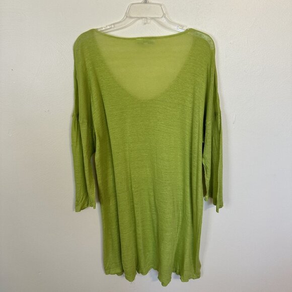 Bryn Walker Green Linen Blend V Neck Tunic Dress Womens Medium Beach Cover Up - Picture 3 of 10